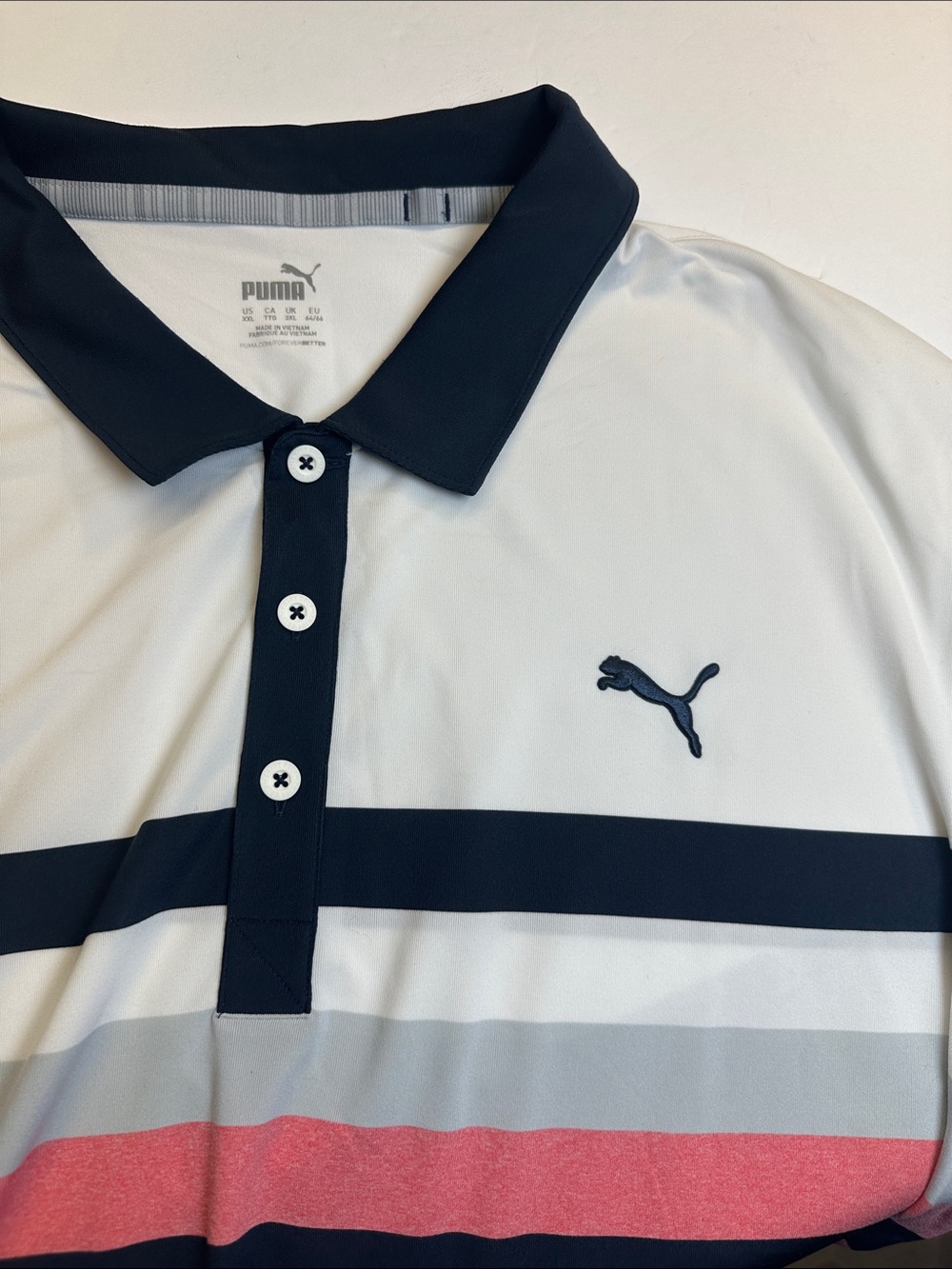 Puma MATTR One Way Golf Polo, Performance Fabric, Men's XXL White Navy Coral